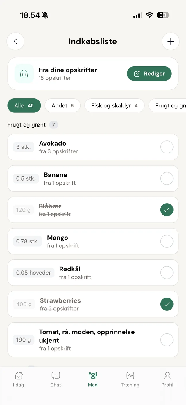 Indkøbsliste i klient-appen