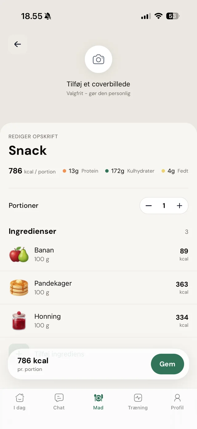 Egne opskrifter i klient-appen