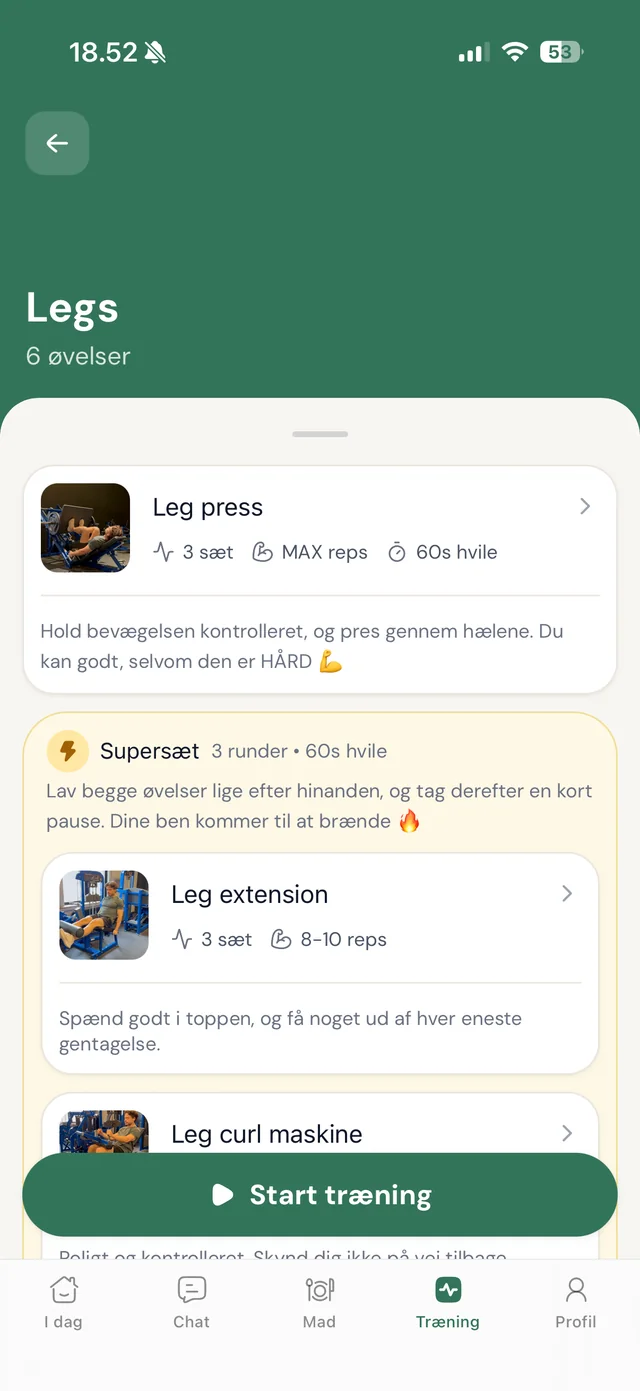 Træningspas i klient-appen