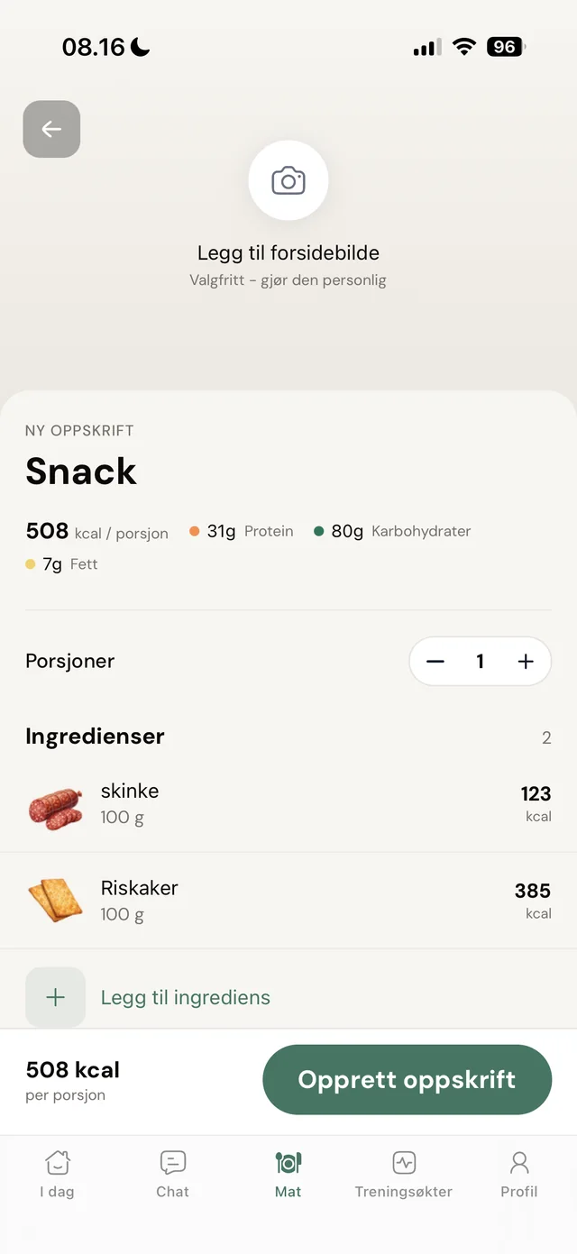 Egne oppskrifter i kundeappen