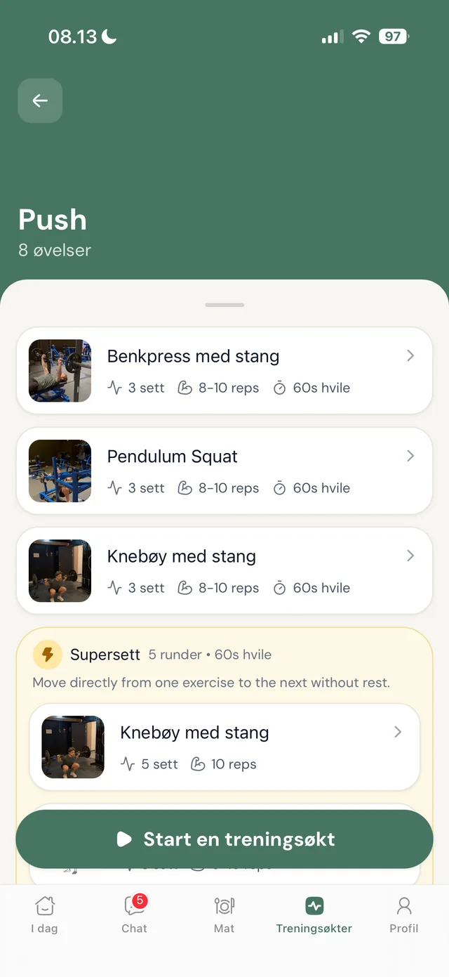 Treningsøkt i kundeappen